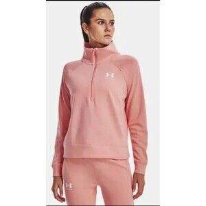 Under Armour Womens  Sweatshirt Rival Terry 1/2 Zip Coral Pink Size Large